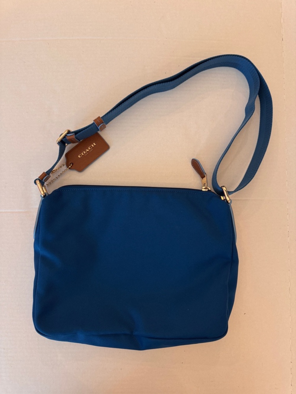 Coach Sawyer Bright Mineral Blue Canvas Crossbody Bag Brass Turn Lock - Picture 2 of 11